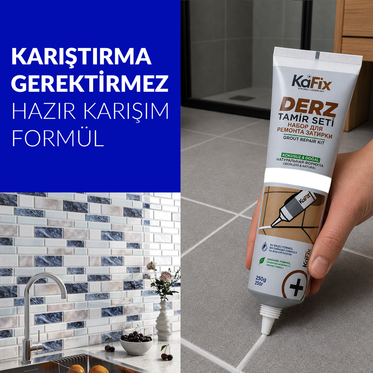 Beyaz Set Fayans Derz Tamir Kiti - 250gr Derz Dolgu, Derz Sökme Aleti, Sökme Testeresi ve Sünger ile Birlikte