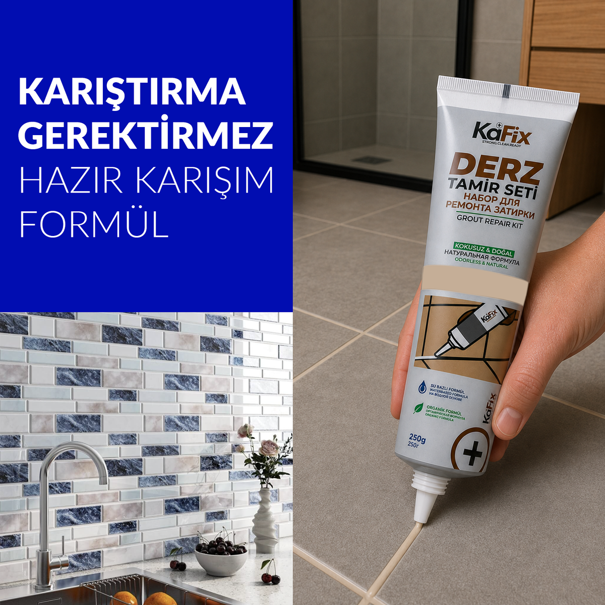 Bej Set Fayans Derz Tamir Kiti - 250gr Derz Dolgu, Derz Sökme Aleti, Sökme Testeresi ve Sünger ile Birlikte