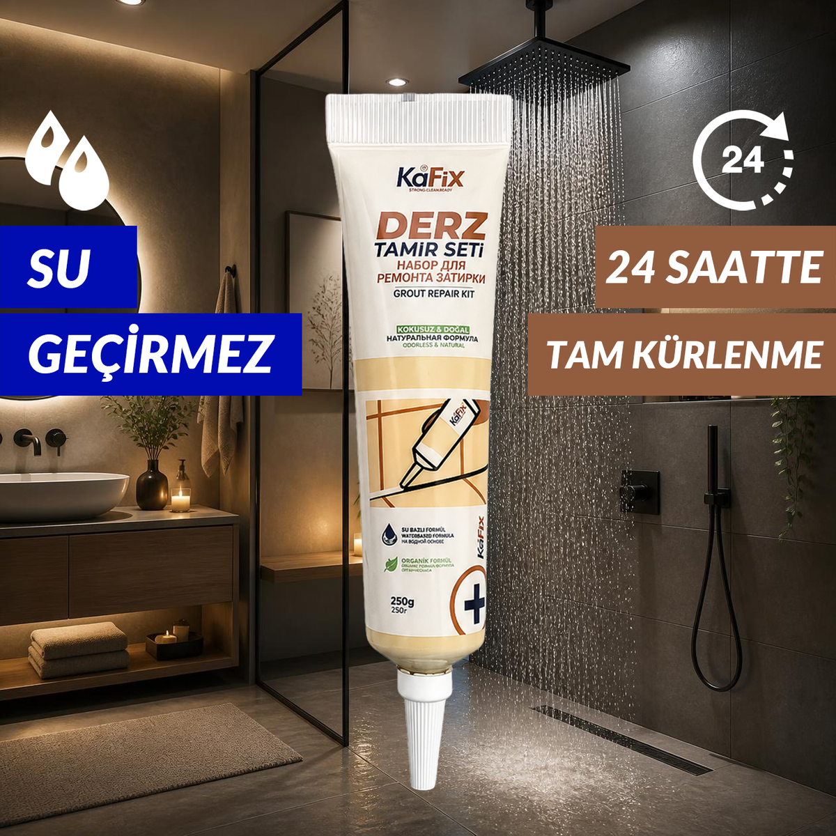 Bej Set Fayans Derz Tamir Kiti - 250gr Derz Dolgu, Derz Sökme Aleti, Sökme Testeresi ve Sünger ile Birlikte