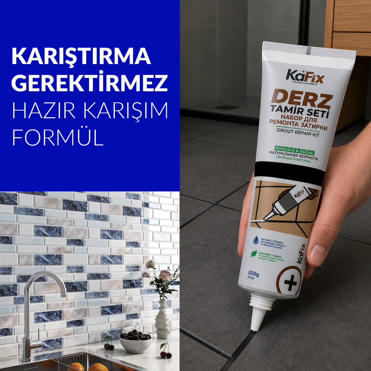 Siyah Set Fayans Derz Tamir Kiti - 250gr Derz Dolgu, Derz Sökme Aleti, Sökme Testeresi ve Sünger ile Birlikte